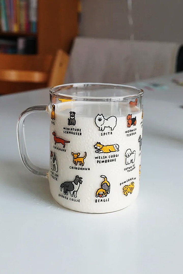 Sklenený hrnček s uchom 420 ml kolekcia psov - 27 plemien v jednom hrnčeku