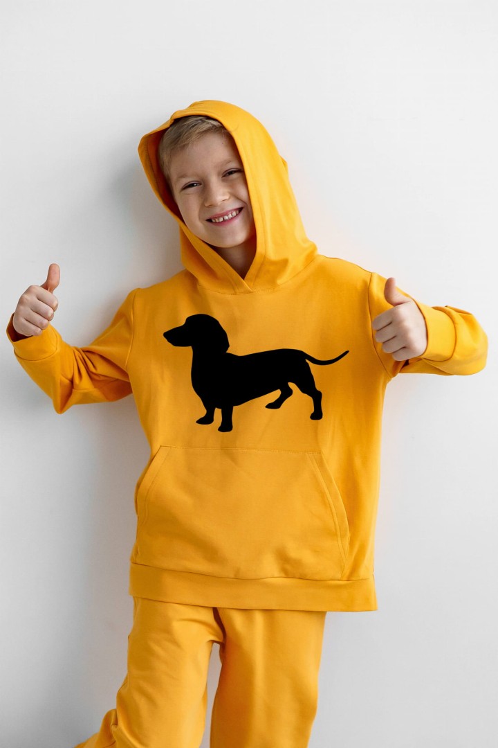 Detská mikina s kapucňou a jazvečíkom